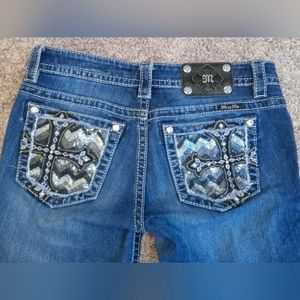 MISS ME WOMEN'S EMBELL BLK LEAT CROSS'S SIGNATURE SKINNY PATCH POCKET JEANS 28